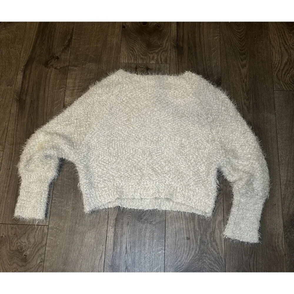 Anthropologie Sweet Sinammon Beige Gray Fuzzy Sweater Croppd Sz M Medium